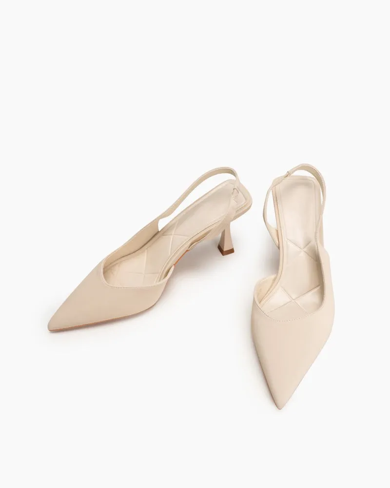 Solid Color Pointed Toe Slingback High-heeled Sandals