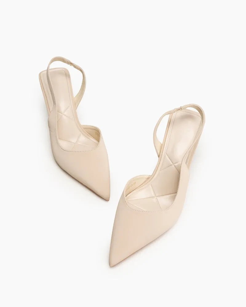 Solid Color Pointed Toe Slingback High-heeled Sandals