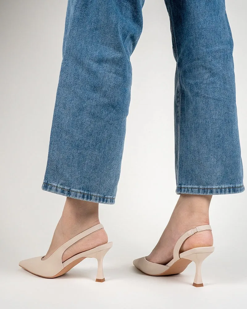 Solid Color Pointed Toe Slingback High-heeled Sandals