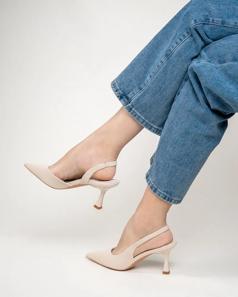 Solid Color Pointed Toe Slingback High-heeled Sandals