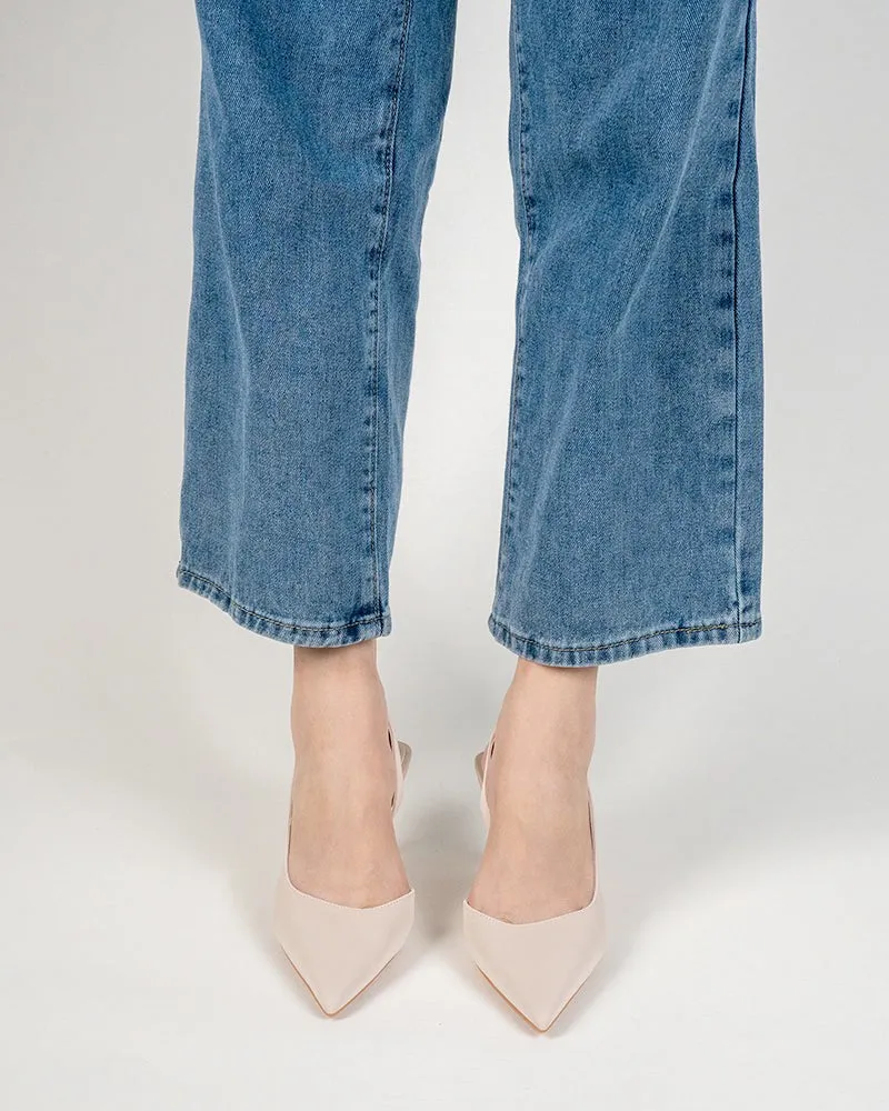 Solid Color Pointed Toe Slingback High-heeled Sandals