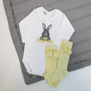 Spring Animal with BOW TIE Embroidered Personalised Babygrow