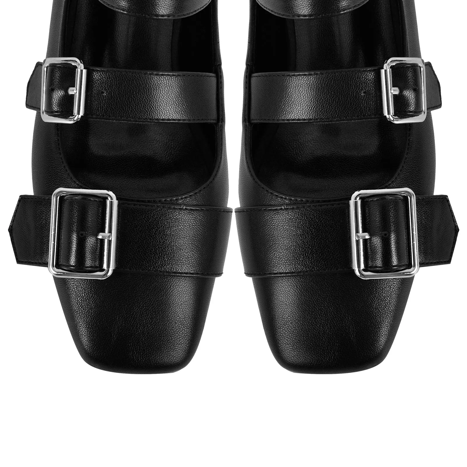 Square Toe Buckle Strap Flats