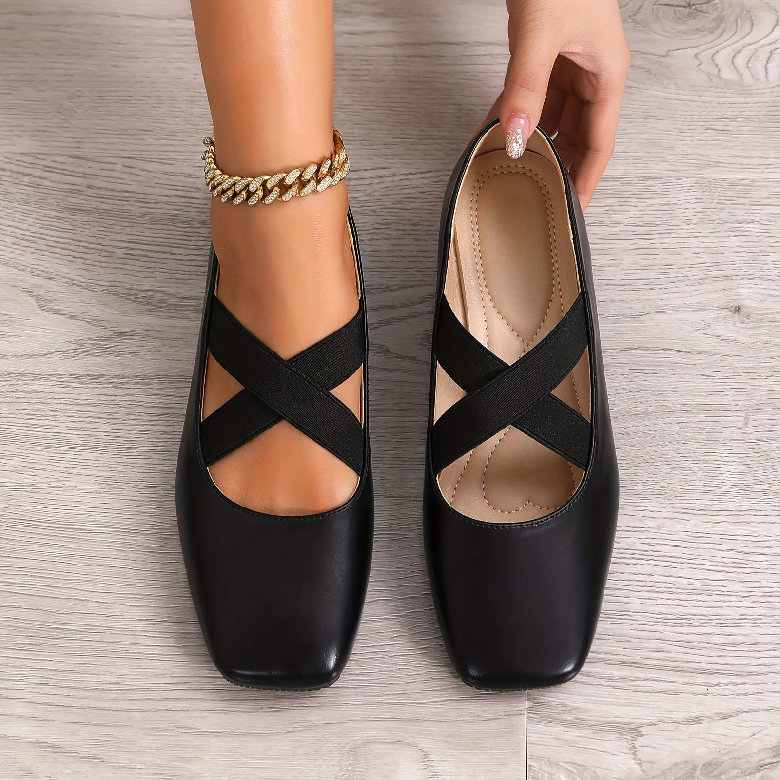 Square Toe Crisscross Ballet Flats