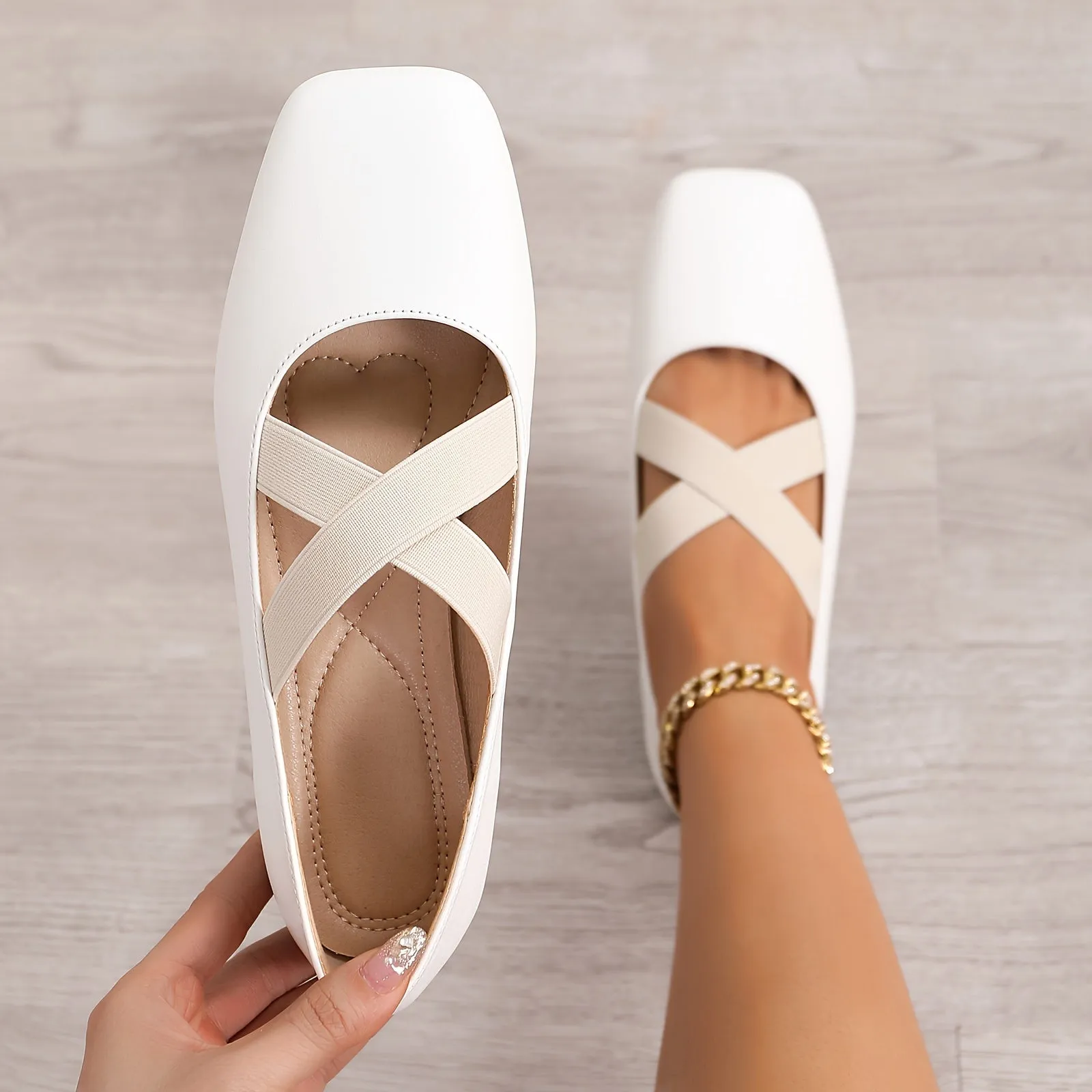 Square Toe Crisscross Ballet Flats