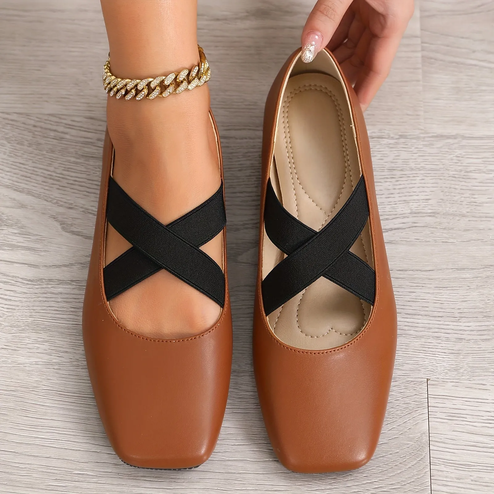 Square Toe Crisscross Ballet Flats