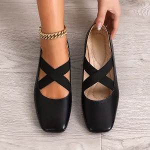 Square Toe Crisscross Ballet Flats