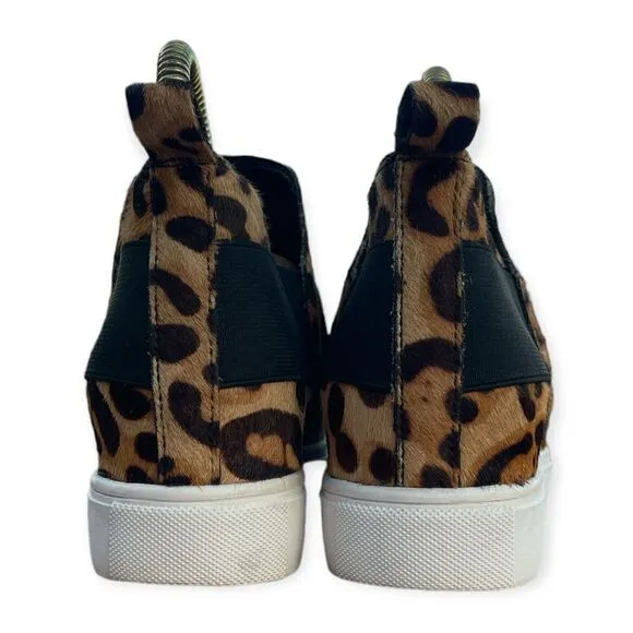 Steve Madden Shane-L Cow Hair Leopard Print Black Tan Pull on High Top Size 7.5M