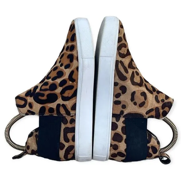 Steve Madden Shane-L Cow Hair Leopard Print Black Tan Pull on High Top Size 7.5M