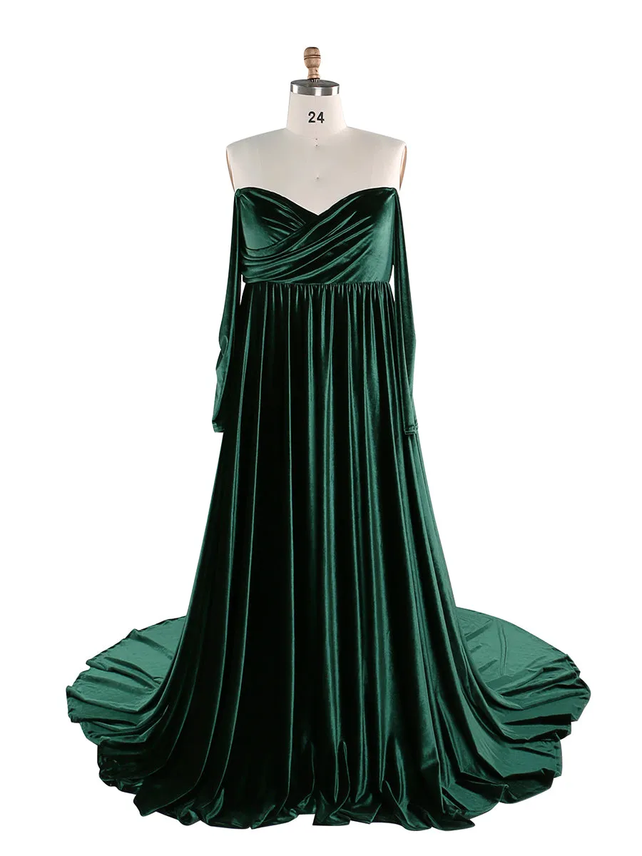 Stretch Velvet Woman Plus Size Boho Gown Long Sleeves Magical Dress for Special Moments Maternity Photo Shoots Dress YEWEN YW220827