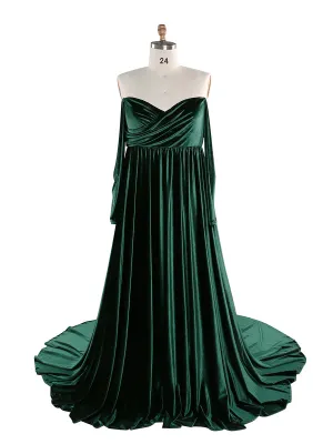 Stretch Velvet Woman Plus Size Boho Gown Long Sleeves Magical Dress for Special Moments Maternity Photo Shoots Dress YEWEN YW220827
