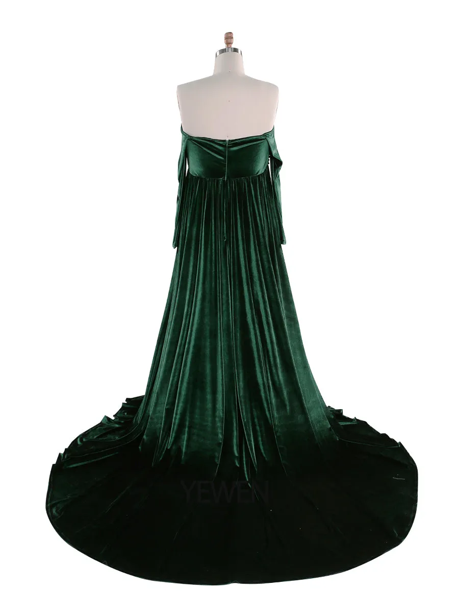Stretch Velvet Woman Plus Size Boho Gown Long Sleeves Magical Dress for Special Moments Maternity Photo Shoots Dress YEWEN YW220827