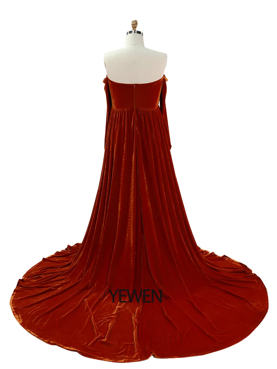 Stretch Velvet Woman Plus Size Boho Gown Long Sleeves Magical Dress for Special Moments Maternity Photo Shoots Dress YEWEN YW220827