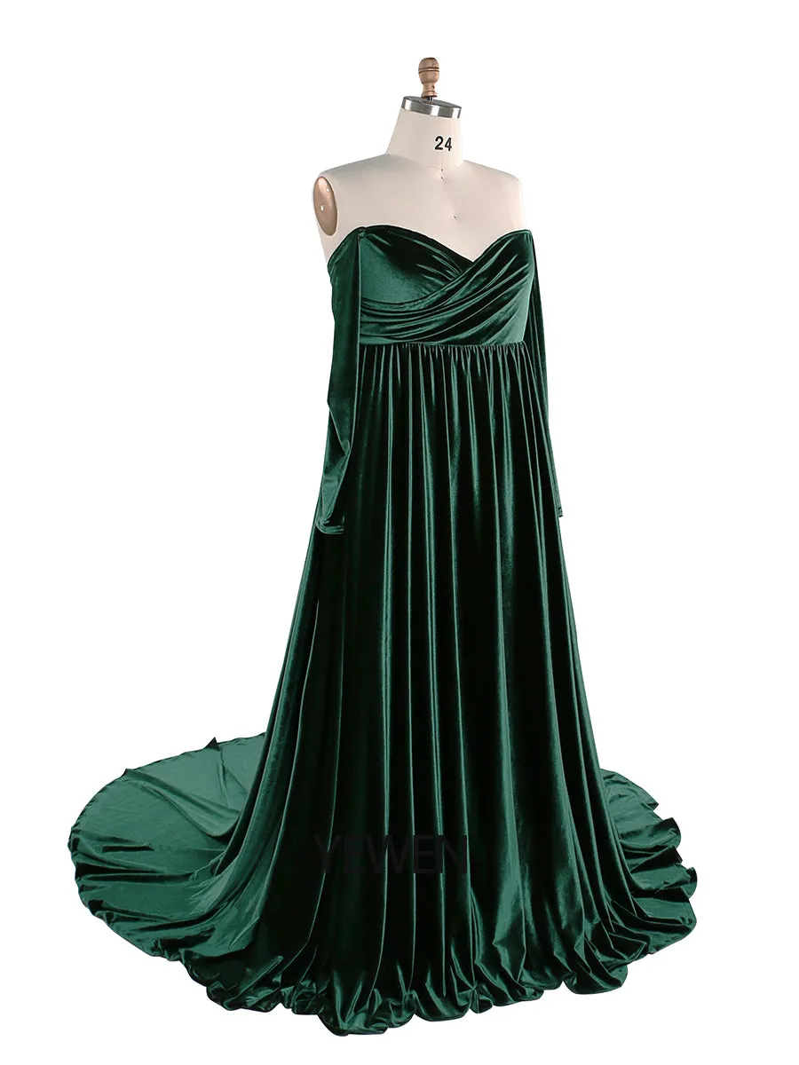 Stretch Velvet Woman Plus Size Boho Gown Long Sleeves Magical Dress for Special Moments Maternity Photo Shoots Dress YEWEN YW220827