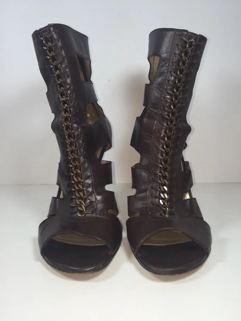 STUART WEITZMAN Zip Back Open Toe Chain Detail Heels Size 10