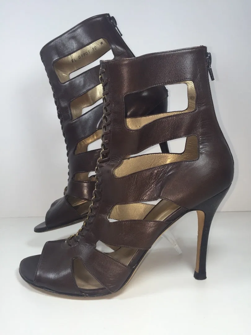STUART WEITZMAN Zip Back Open Toe Chain Detail Heels Size 10