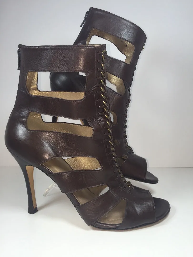 STUART WEITZMAN Zip Back Open Toe Chain Detail Heels Size 10