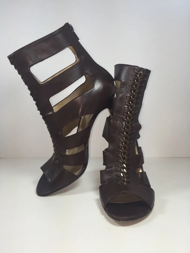 STUART WEITZMAN Zip Back Open Toe Chain Detail Heels Size 10