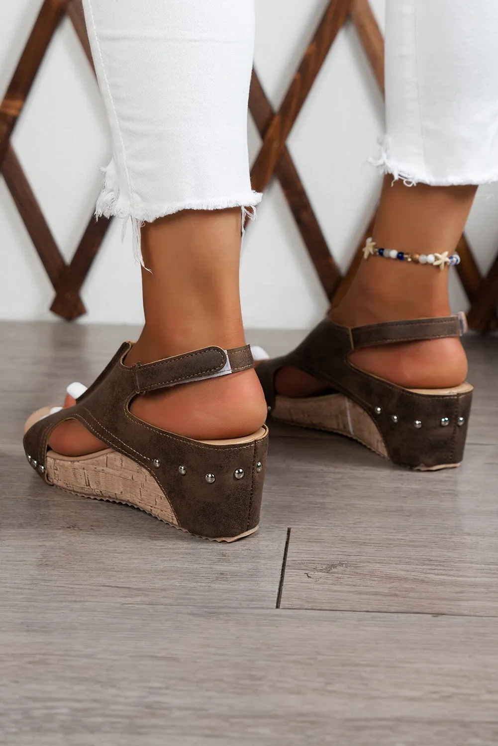 Studded Cut Out Wedge Sandals