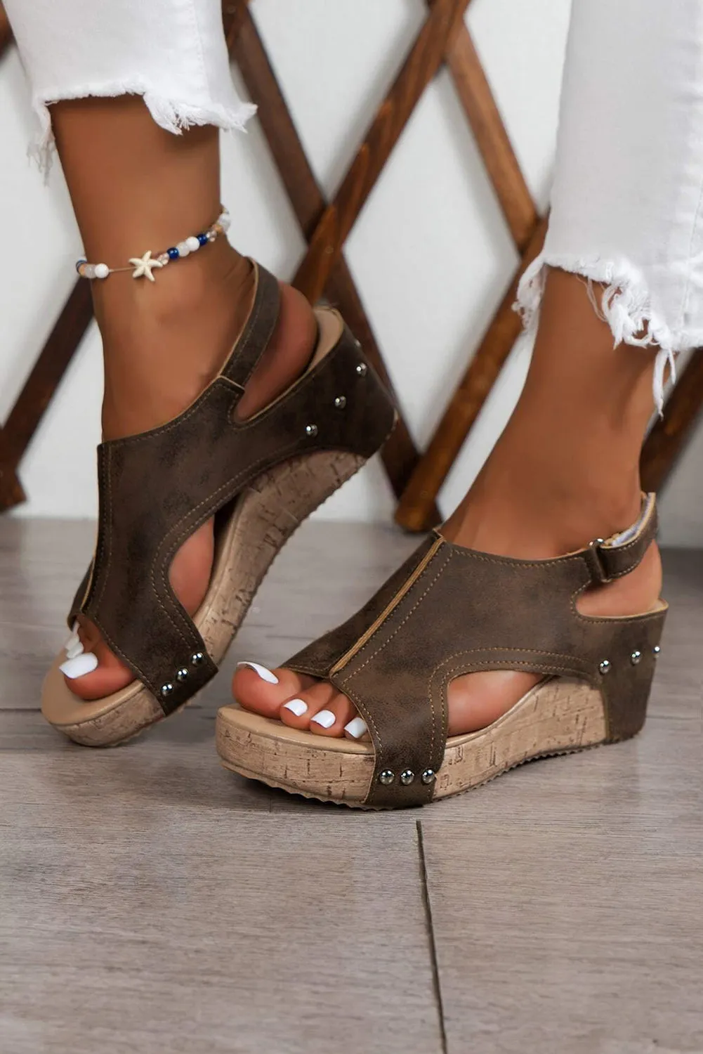 Studded Cut Out Wedge Sandals