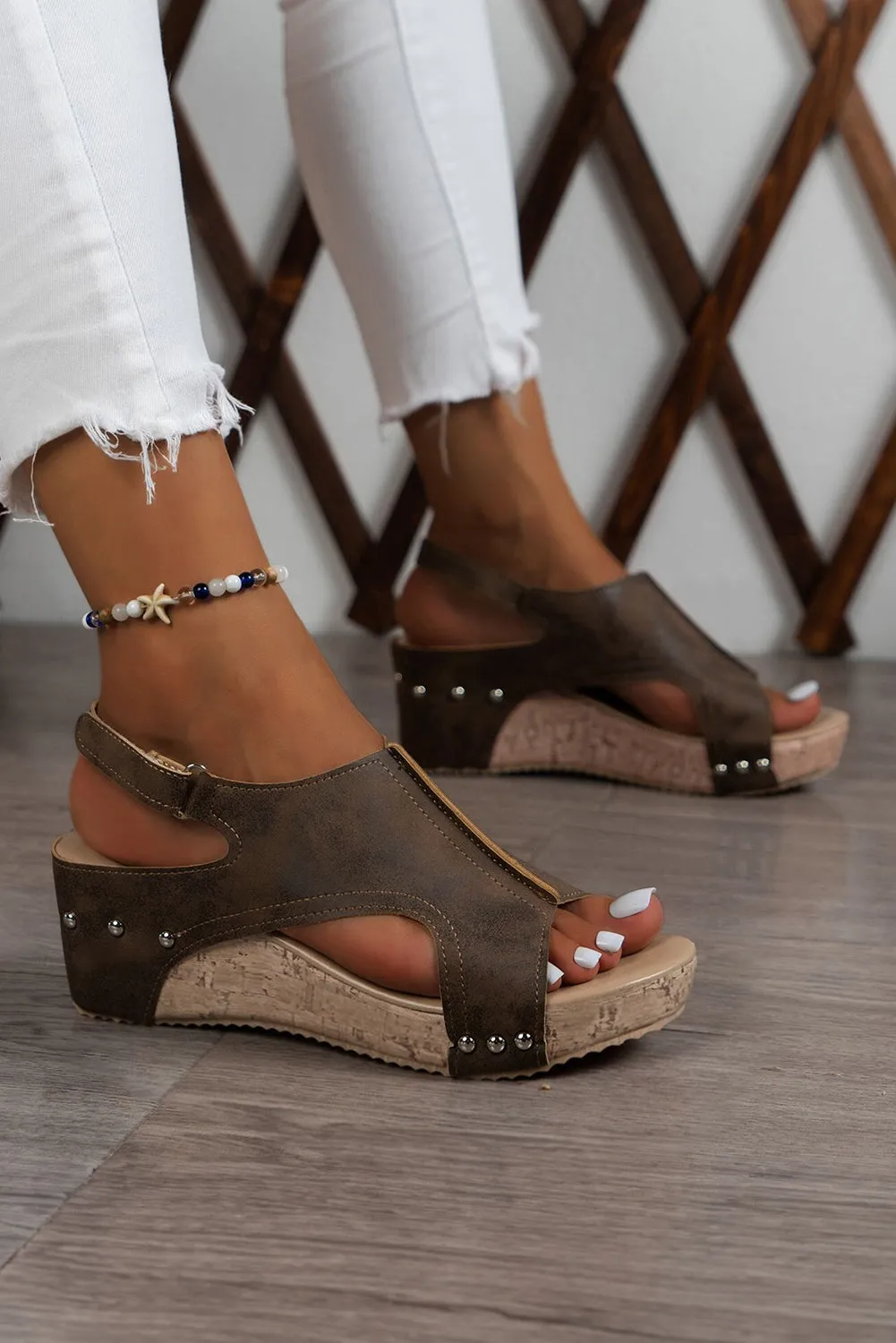 Studded Cut Out Wedge Sandals