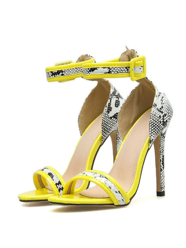 Summer New Yellow One-button Buckle with Open Toe Stiletto Super High Heel Sandals