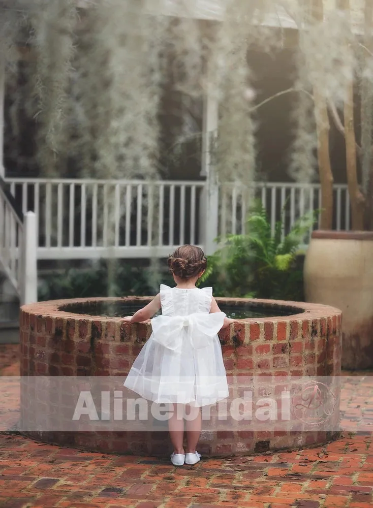 Sweet White Organza With Bow Flower Girl Dresses, FGS092