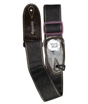 TGI Guitar Strap Woven Black Denim Purple Buckle