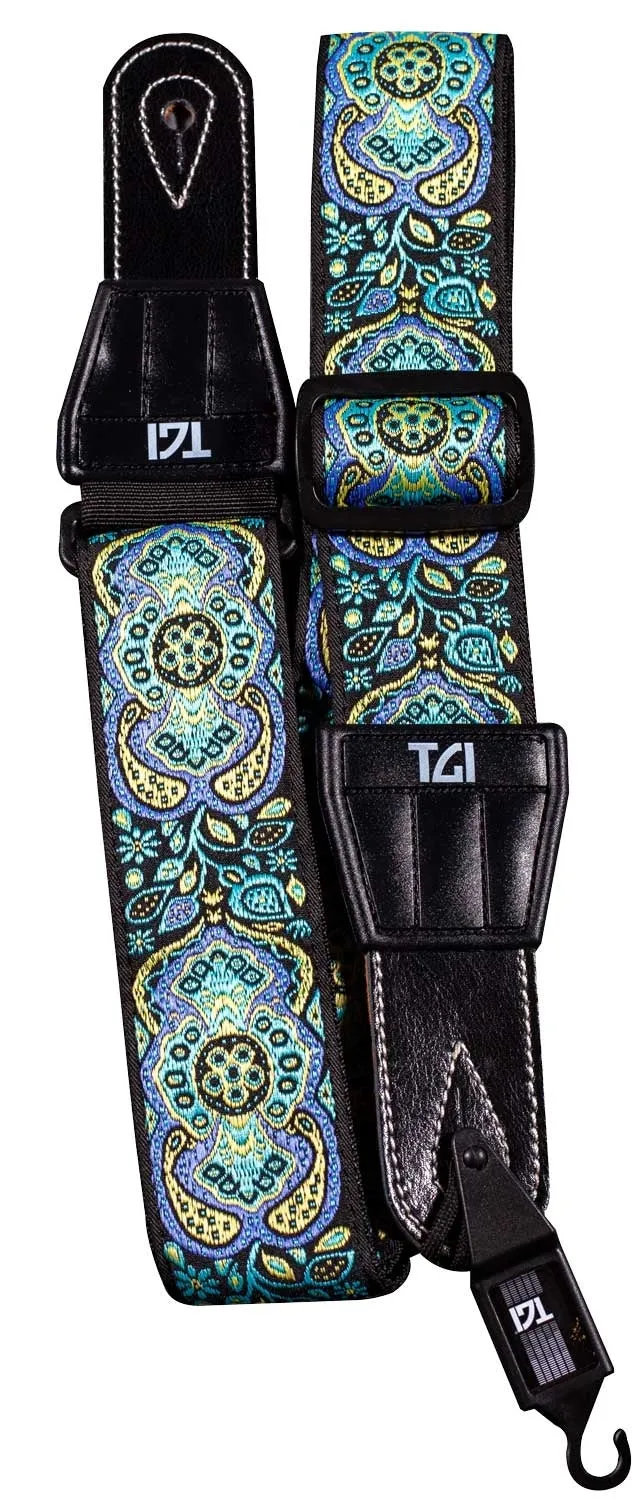 TGI GUITAR STRAP WOVEN COTTON PERSIAN STITCH - PURPLE & YELLOW