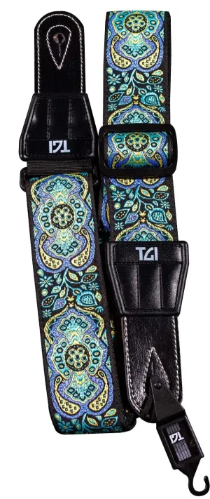 TGI GUITAR STRAP WOVEN COTTON PERSIAN STITCH - PURPLE & YELLOW