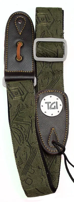 TGI Guitar  Woven Green Pattern Denim Grey Buckle