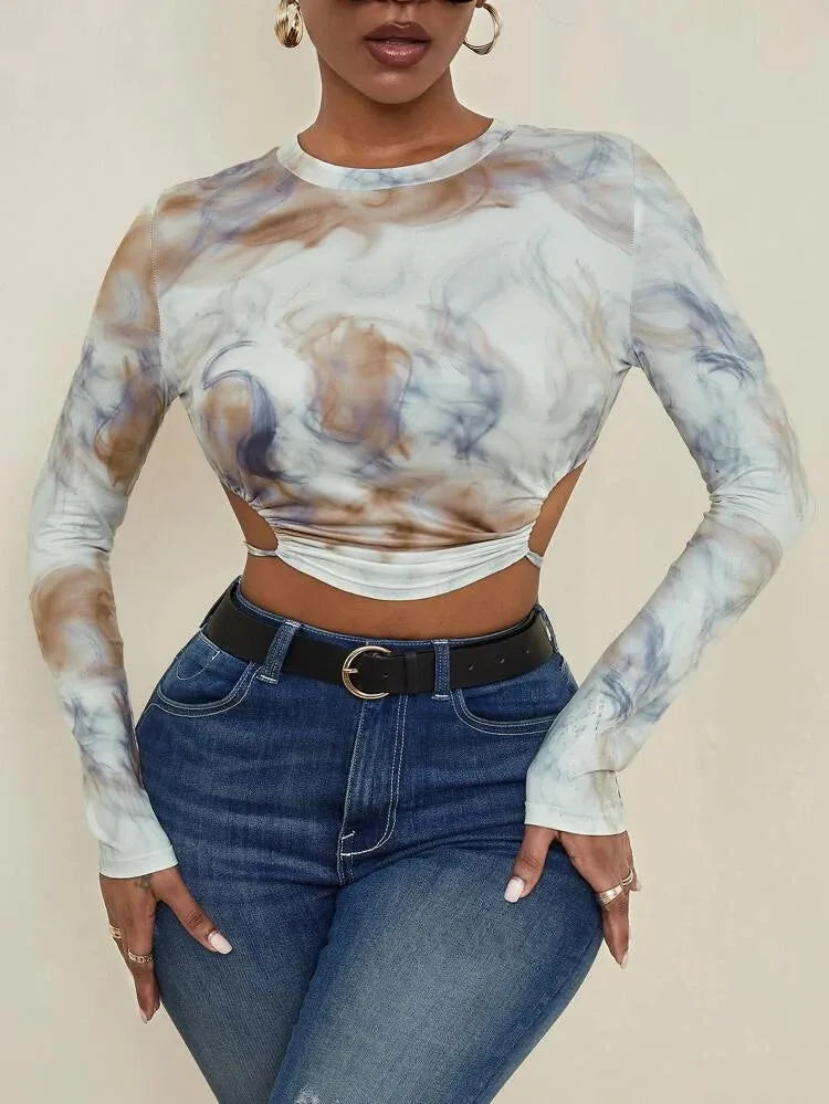 Tie Dye Long Sleeve Open Back Tee
