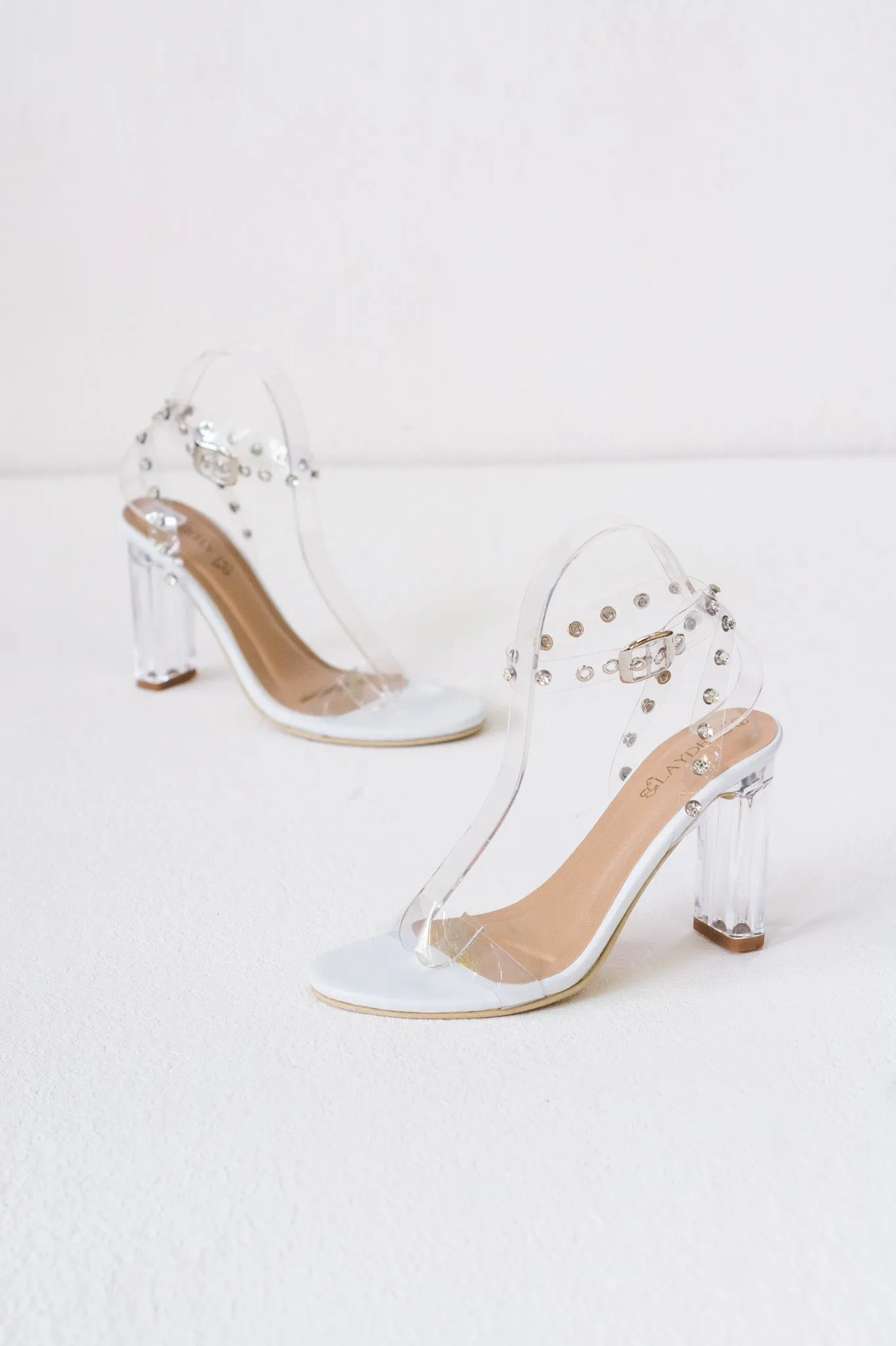 Transparent Studded Open Toe Glass Heels