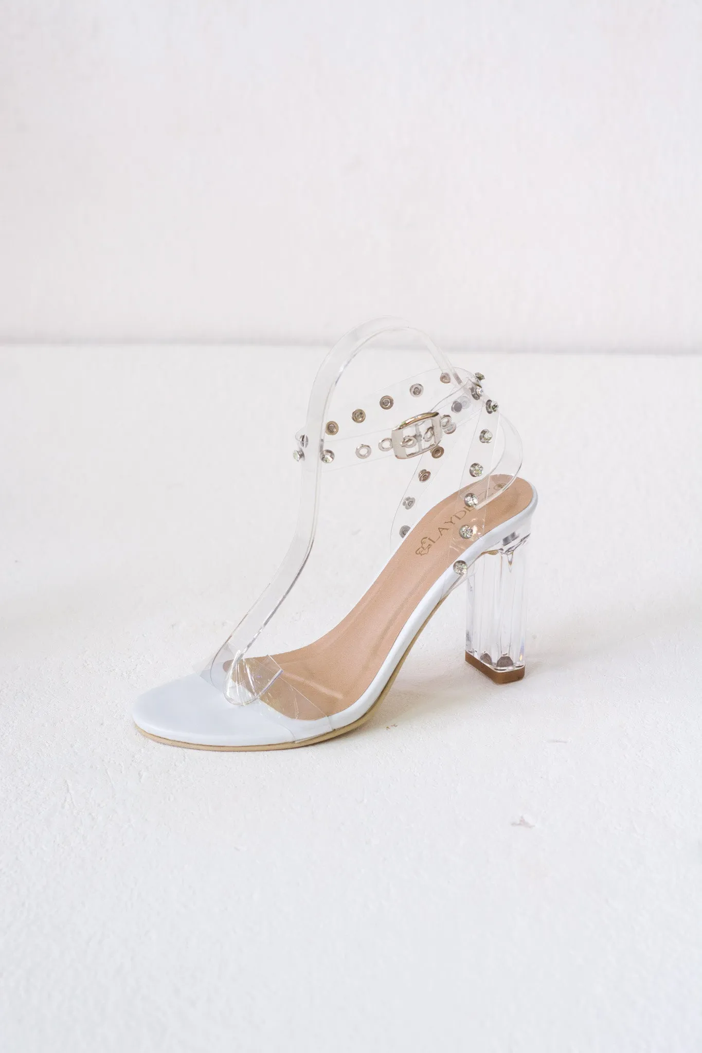 Transparent Studded Open Toe Glass Heels