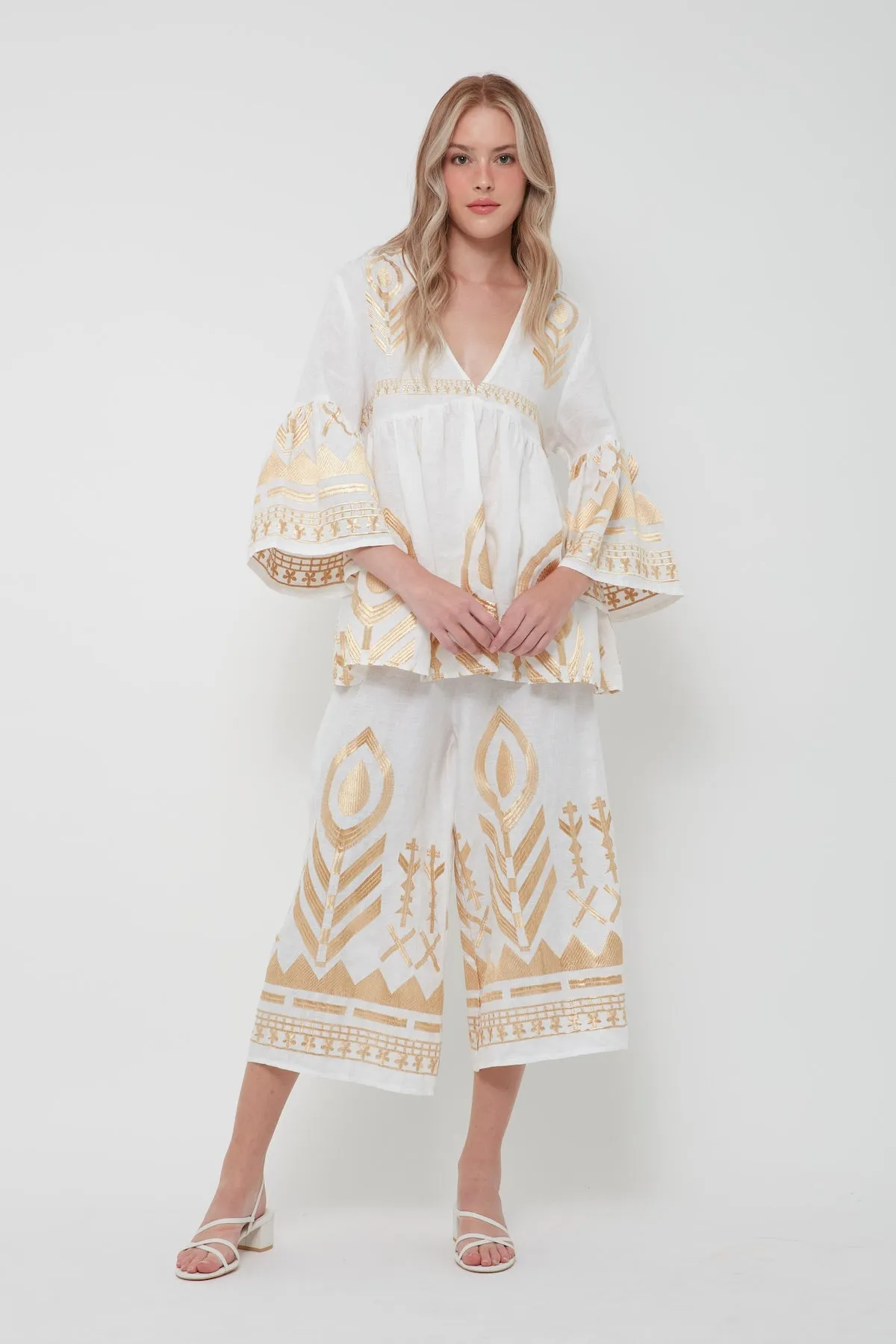 TUNIC FEATHER BELL SLEEVE - WHITE GOLD
