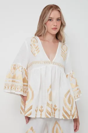 TUNIC FEATHER BELL SLEEVE - WHITE GOLD