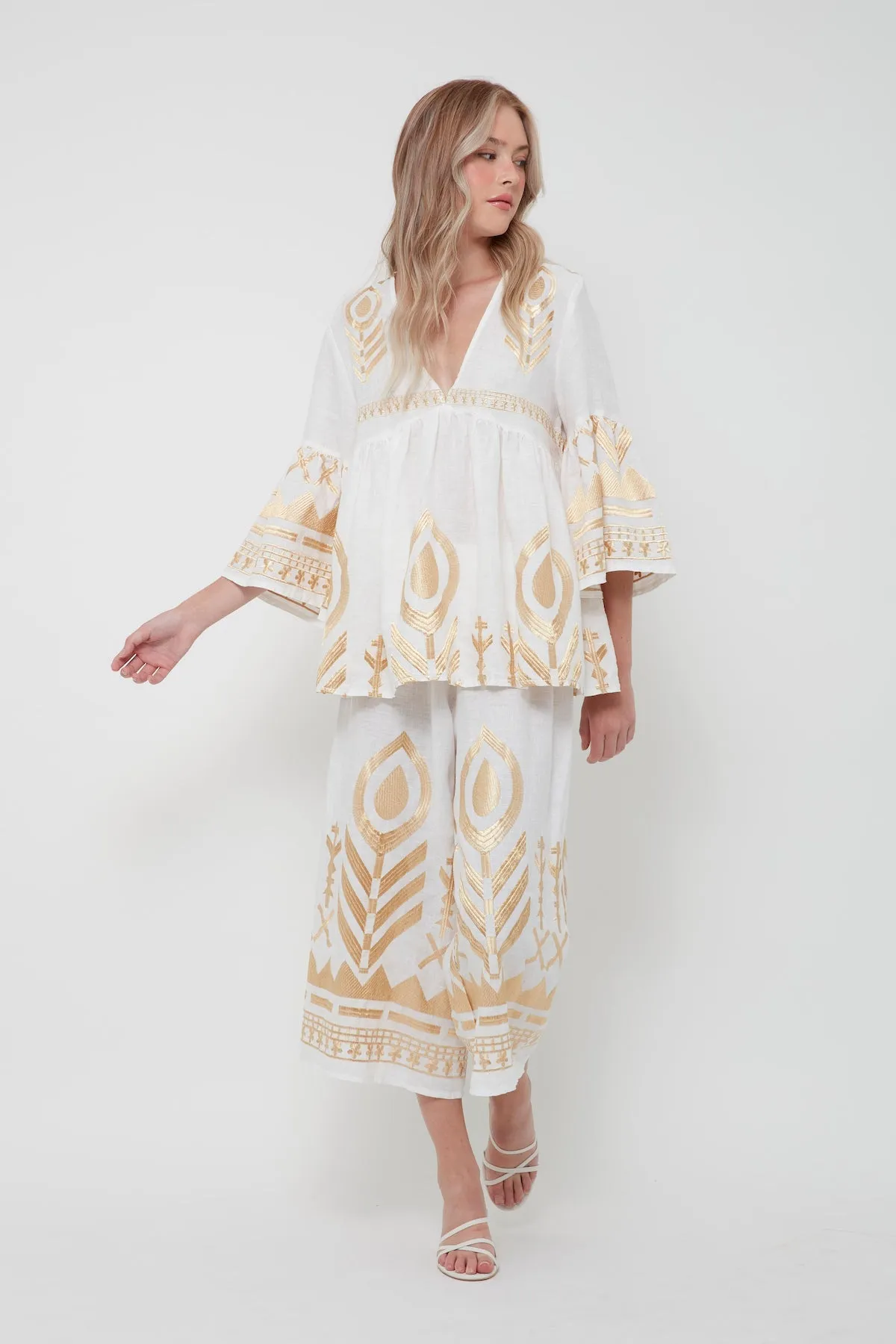 TUNIC FEATHER BELL SLEEVE - WHITE GOLD
