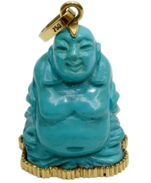 Turquoise Budda Pendant in 18k Yellow Gold