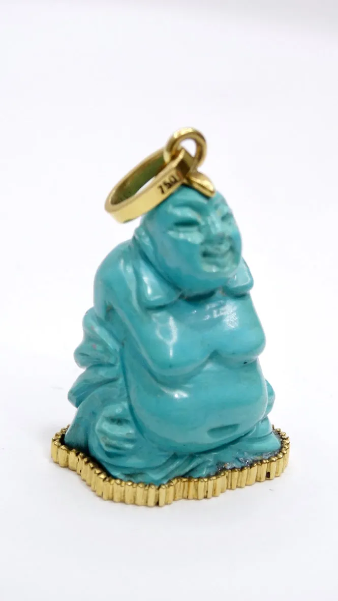 Turquoise Budda Pendant in 18k Yellow Gold