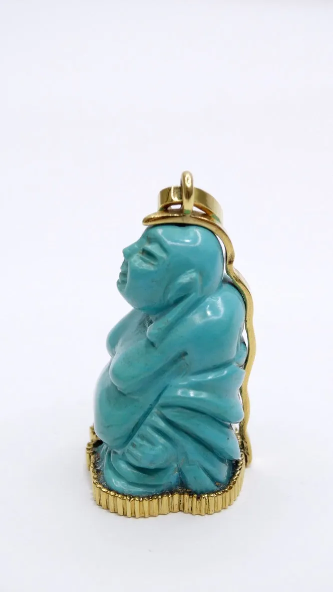 Turquoise Budda Pendant in 18k Yellow Gold