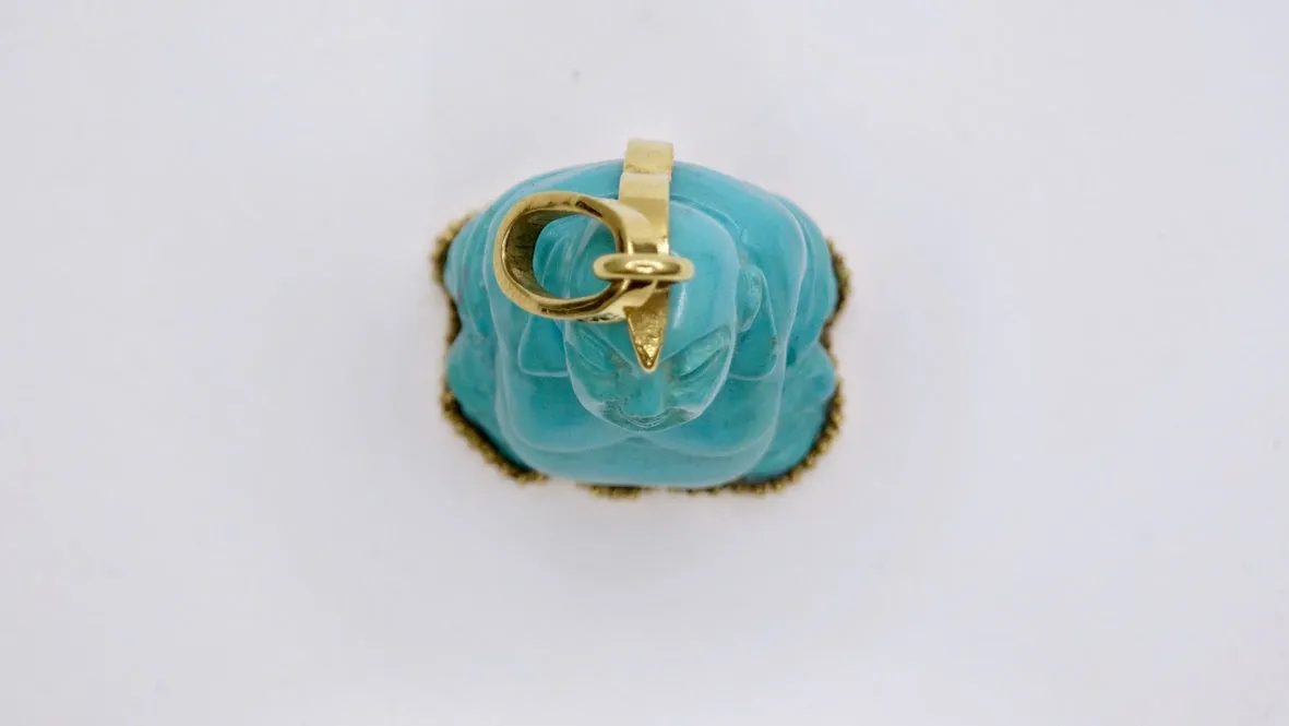 Turquoise Budda Pendant in 18k Yellow Gold