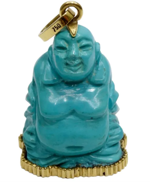 Turquoise Budda Pendant in 18k Yellow Gold