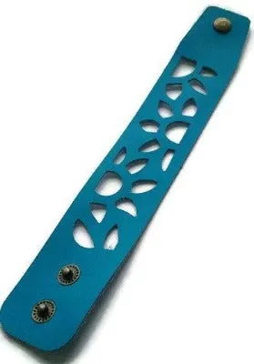 Turquoise Leather Wrist Band. Sunflowers Bracelet. Reclaimed Leather Cuff Bracelet