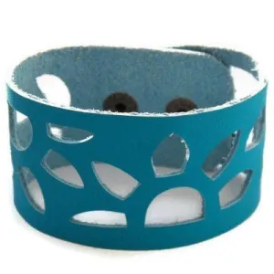 Turquoise Leather Wrist Band. Sunflowers Bracelet. Reclaimed Leather Cuff Bracelet