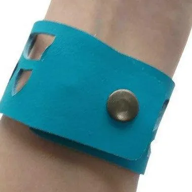 Turquoise Leather Wrist Band. Sunflowers Bracelet. Reclaimed Leather Cuff Bracelet