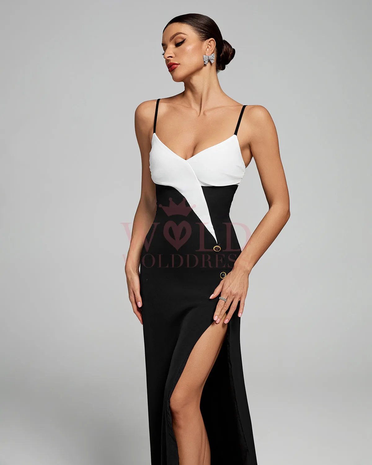 Two-tone Strap High Slit Long Dress