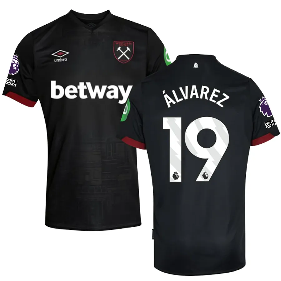 Umbro West Ham Edson Álvarez Away Jersey w/ EPL   No Room For Racism Patches 24/25 (Black)