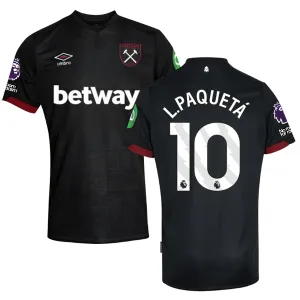 Umbro West Ham Lucas Paquetá Away Jersey w/ EPL   No Room For Racism Patches 24/25 (Black)