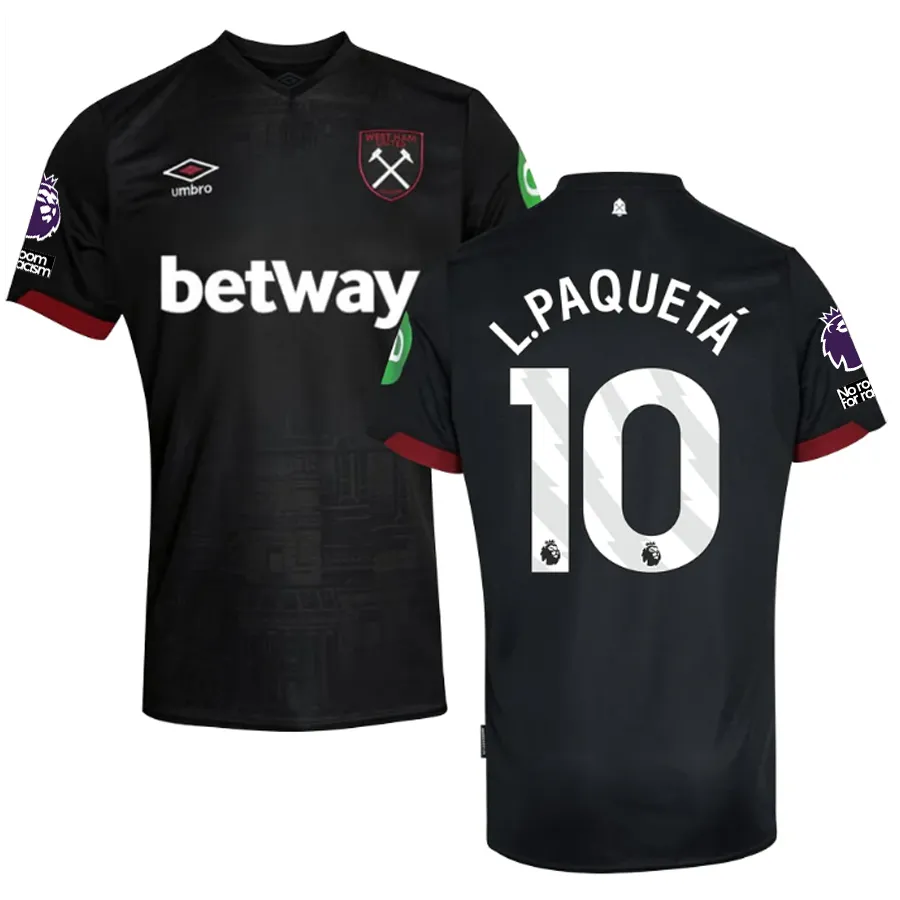 Umbro West Ham Lucas Paquetá Away Jersey w/ EPL   No Room For Racism Patches 24/25 (Black)