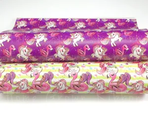 Unicorns and Flamingos on Purple Faux Leather Sheet USDR